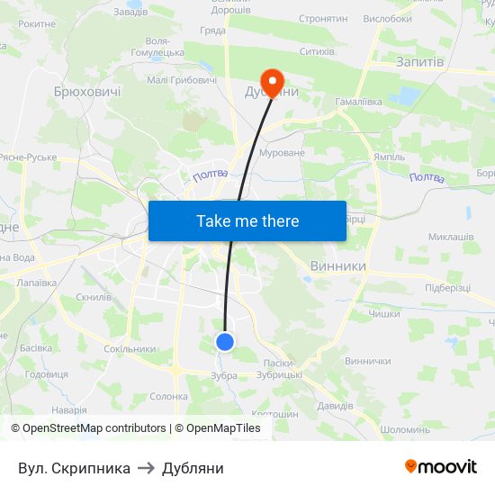 Вул. Скрипника to Дубляни map