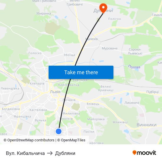 Вул. Кибальчича to Дубляни map