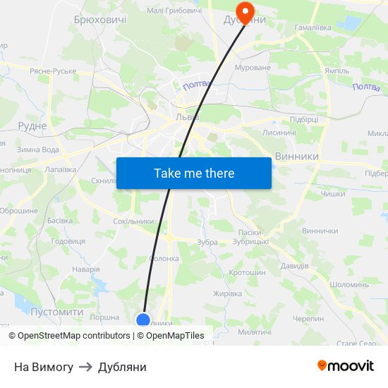 На Вимогу to Дубляни map