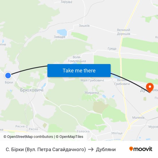С. Бірки (Вул. Петра Сагайдачного) to Дубляни map