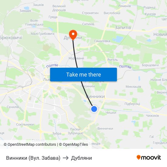 Винники (Вул. Забава) to Дубляни map