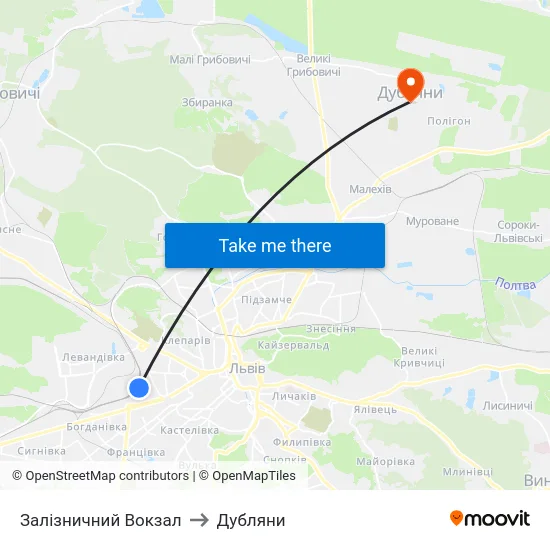 Залізничний Вокзал to Дубляни map