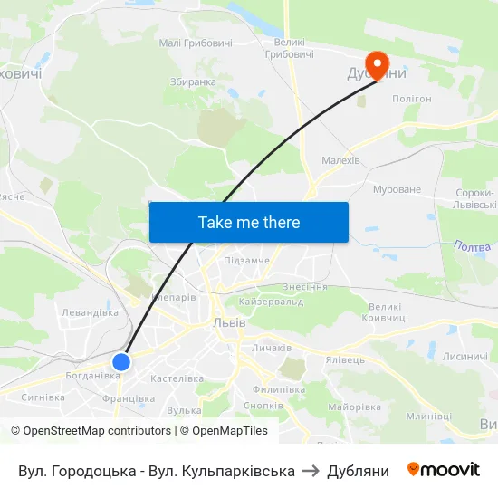 Вул. Городоцька - Вул. Кульпарківська to Дубляни map