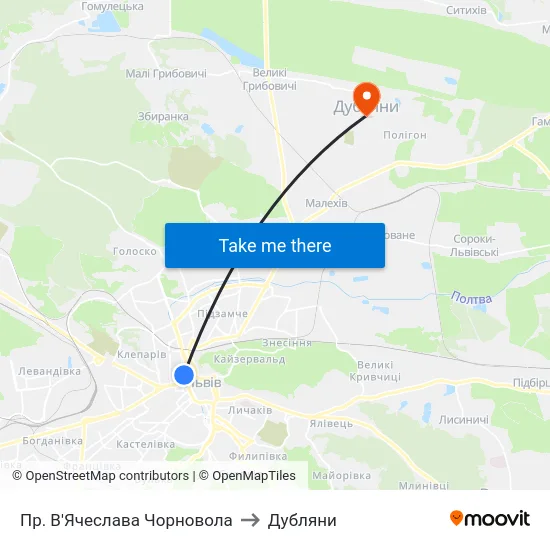 Пр. В'Ячеслава Чорновола to Дубляни map