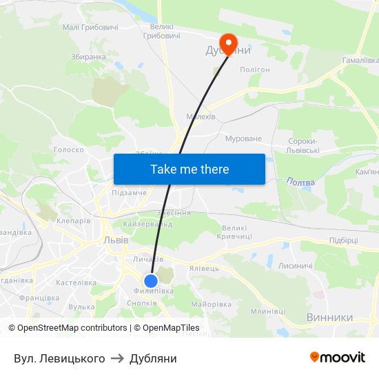 Вул. Левицького to Дубляни map