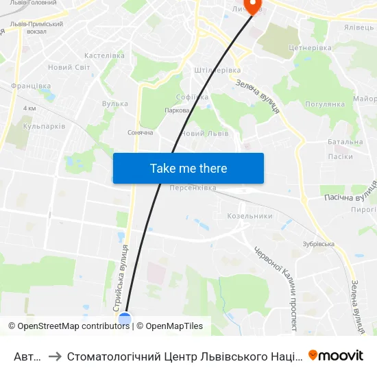 Автовокзал to Стоматологічний Центр Львівського Національного Медичного Університету Ім. Д. Галицького map