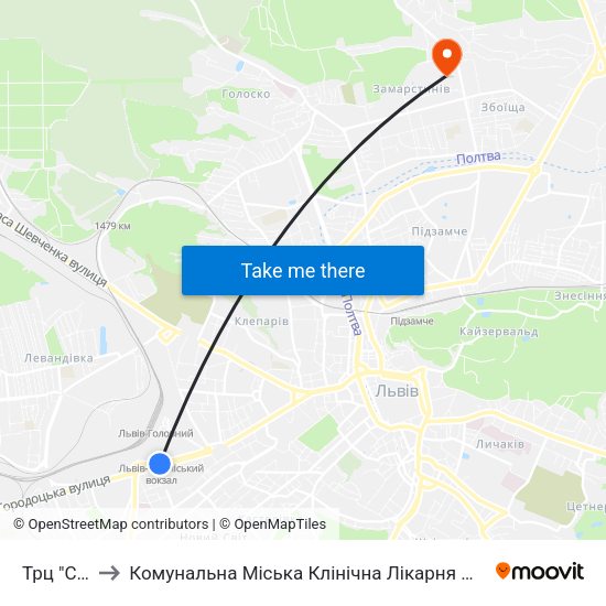 Трц "Скриня" to Комунальна Міська Клінічна Лікарня Швидкої Медичної Допомоги map