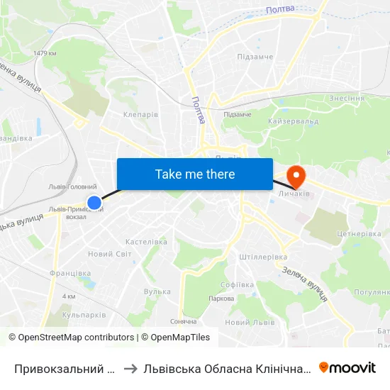 Привокзальний Ринок to Львівська Обласна Клінічна Лікарня map