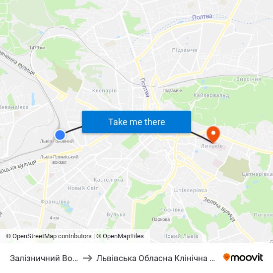 Залізничний Вокзал to Львівська Обласна Клінічна Лікарня map