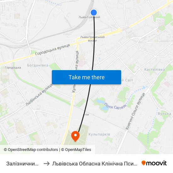 Залізничний Вокзал to Львівська Обласна Клінічна Психіатрична Лікарня map