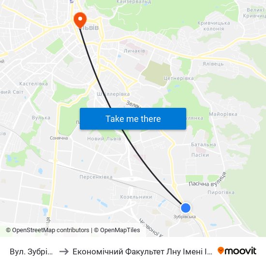 Вул. Зубрівська to Економічний Факультет Лну Імені Івана Франка map