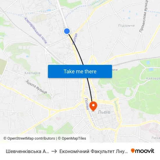 Шевченківська Адміністрація to Економічний Факультет Лну Імені Івана Франка map