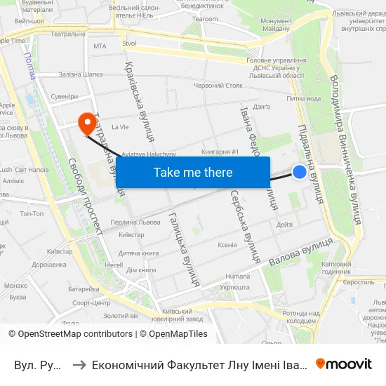 Вул. Руська to Економічний Факультет Лну Імені Івана Франка map