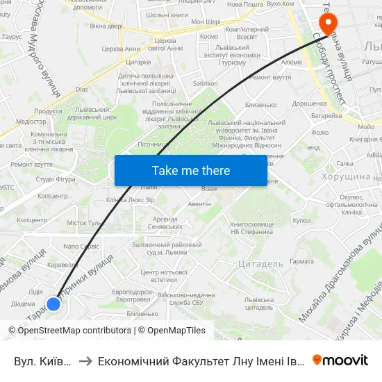 Вул. Київська to Економічний Факультет Лну Імені Івана Франка map