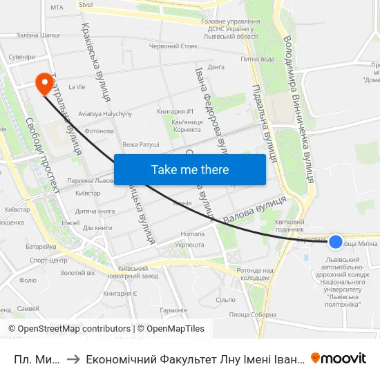 Пл. Митна to Економічний Факультет Лну Імені Івана Франка map