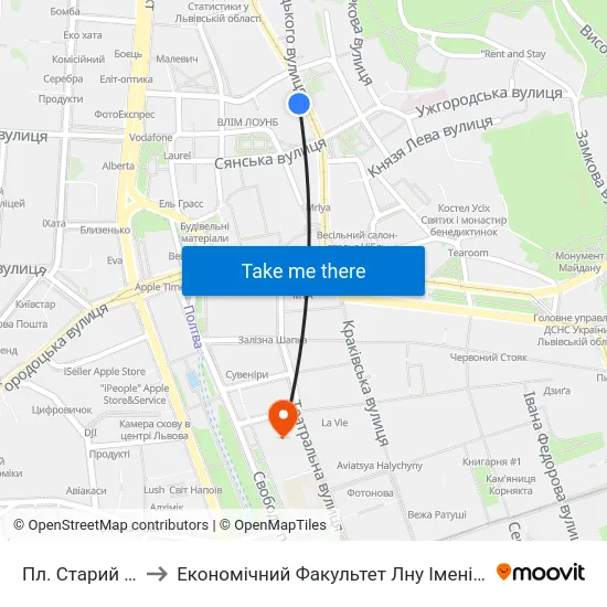 Пл. Старий Ринок to Економічний Факультет Лну Імені Івана Франка map