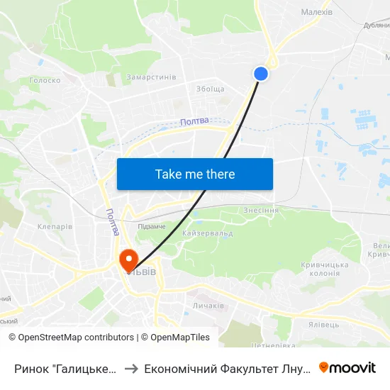 Ринок "Галицьке Перехрестя" to Економічний Факультет Лну Імені Івана Франка map
