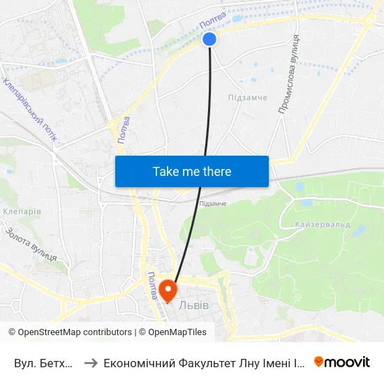 Вул. Бетховена to Економічний Факультет Лну Імені Івана Франка map