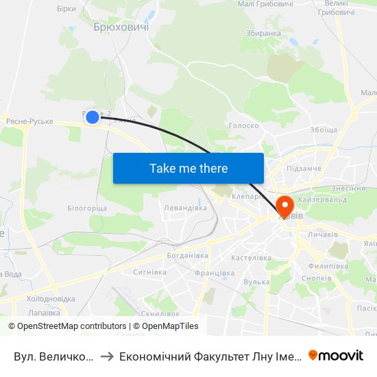 Вул. Величковського to Економічний Факультет Лну Імені Івана Франка map