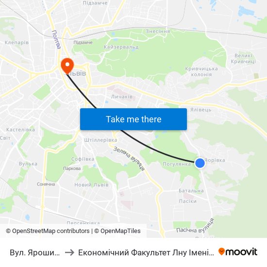 Вул. Ярошинської to Економічний Факультет Лну Імені Івана Франка map