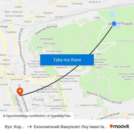 Вул. Кордуби to Економічний Факультет Лну Імені Івана Франка map