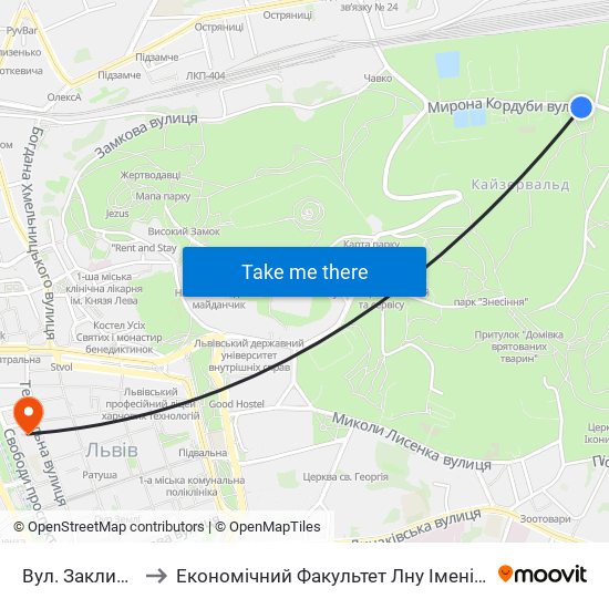 Вул. Заклинських to Економічний Факультет Лну Імені Івана Франка map