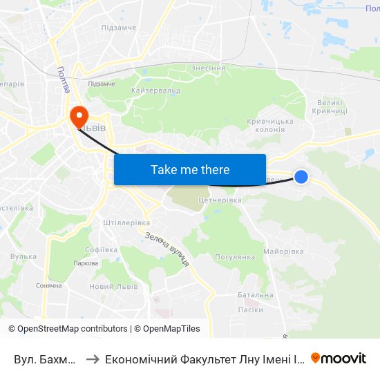 Вул. Бахматюка to Економічний Факультет Лну Імені Івана Франка map