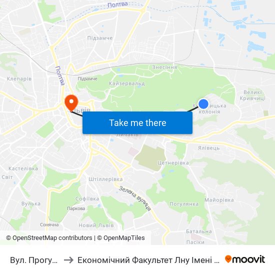 Вул. Прогулкова to Економічний Факультет Лну Імені Івана Франка map