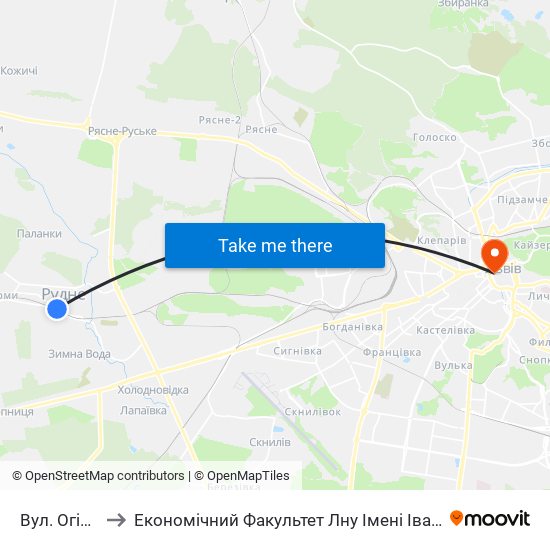 Вул. Огієнка to Економічний Факультет Лну Імені Івана Франка map