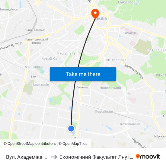 Вул. Академіка Підстригача to Економічний Факультет Лну Імені Івана Франка map