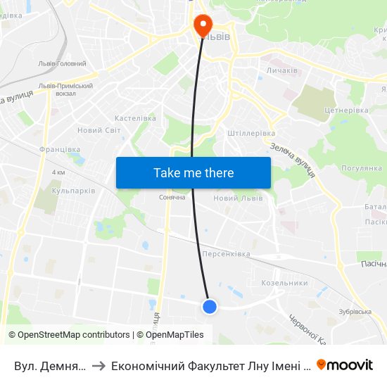 Вул. Демнянська to Економічний Факультет Лну Імені Івана Франка map