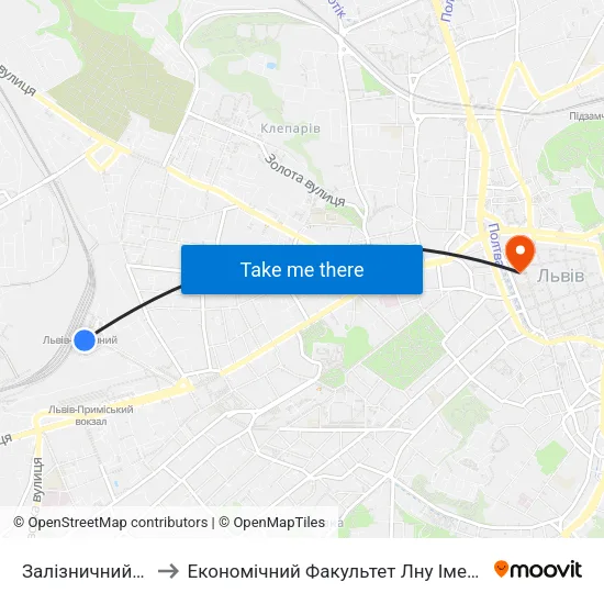 Залізничний Вокзал to Економічний Факультет Лну Імені Івана Франка map