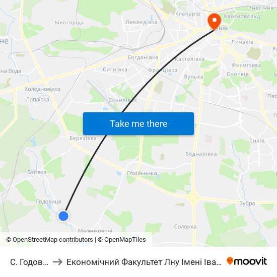 С. Годовиця to Економічний Факультет Лну Імені Івана Франка map