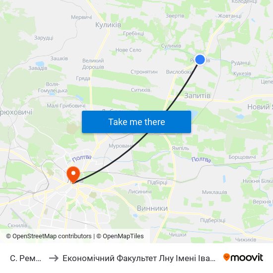 С. Ременів to Економічний Факультет Лну Імені Івана Франка map