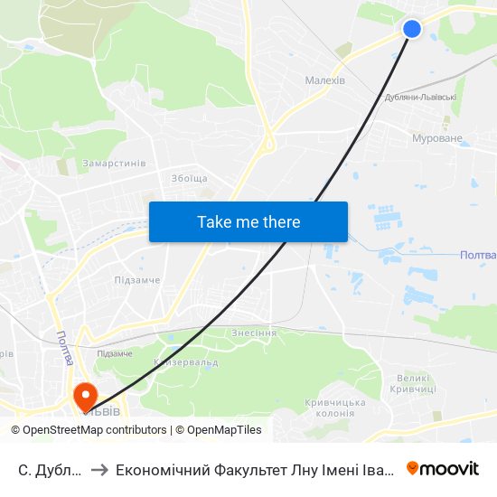 С. Дубляни to Економічний Факультет Лну Імені Івана Франка map