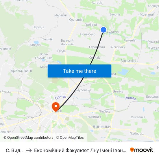 С. Виднів to Економічний Факультет Лну Імені Івана Франка map