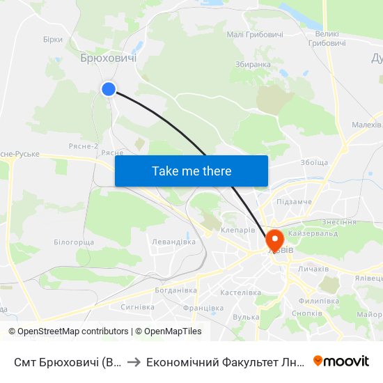 Смт Брюховичі (Вул. Смолиста) to Економічний Факультет Лну Імені Івана Франка map