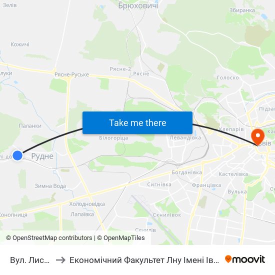 Вул. Лисенка to Економічний Факультет Лну Імені Івана Франка map