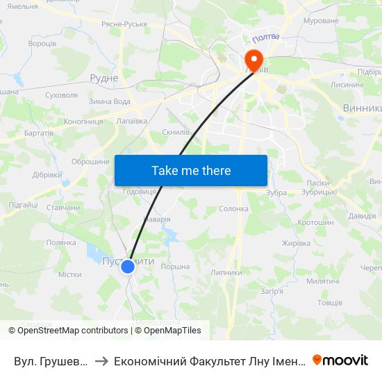 Вул. Грушевського to Економічний Факультет Лну Імені Івана Франка map