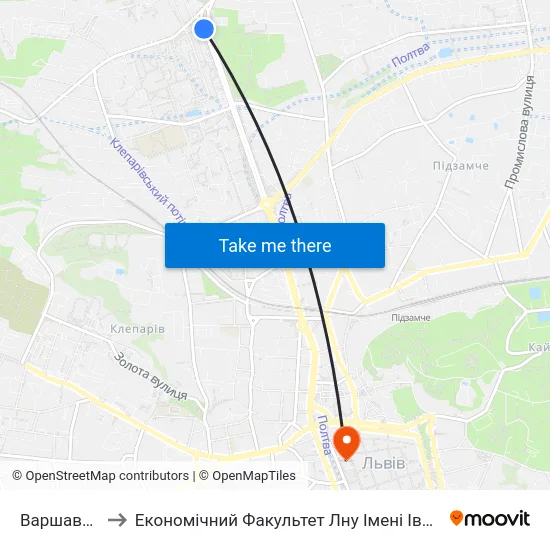 Варшавська to Економічний Факультет Лну Імені Івана Франка map