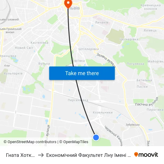 Гната Хоткевича to Економічний Факультет Лну Імені Івана Франка map
