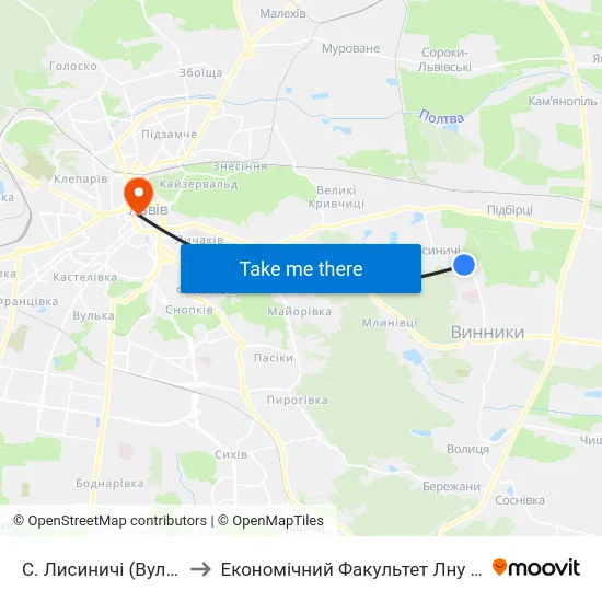 С. Лисиничі (Вул. Полуботка) to Економічний Факультет Лну Імені Івана Франка map