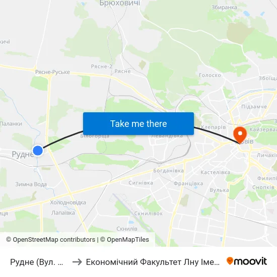 Рудне (Вул. Мазепи) to Економічний Факультет Лну Імені Івана Франка map