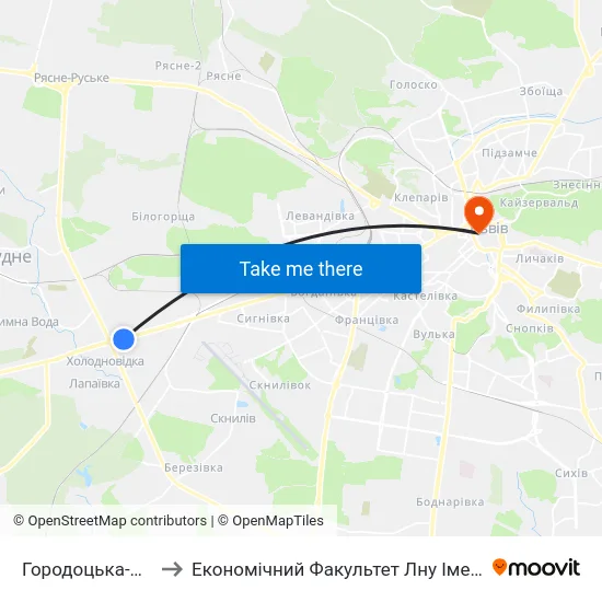 Городоцька-Кільцева to Економічний Факультет Лну Імені Івана Франка map