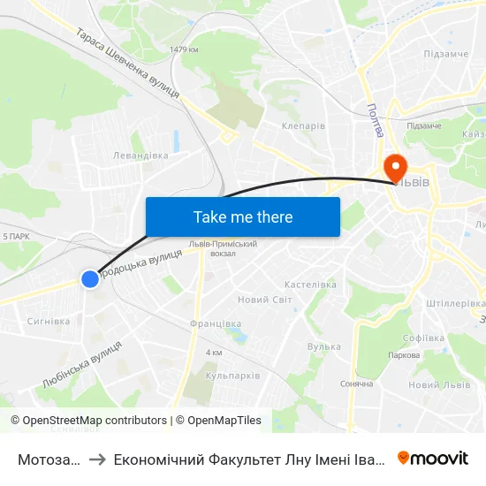 Мотозавод to Економічний Факультет Лну Імені Івана Франка map