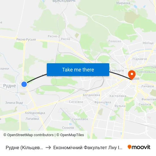 Рудне (Кiльцева Дорога) to Економічний Факультет Лну Імені Івана Франка map