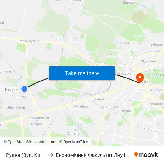 Рудне (Вул. Коновальця) to Економічний Факультет Лну Імені Івана Франка map