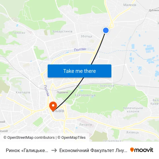 Ринок «Галицьке Перехрестя» to Економічний Факультет Лну Імені Івана Франка map