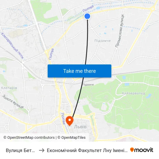 Вулиця Бетховена to Економічний Факультет Лну Імені Івана Франка map