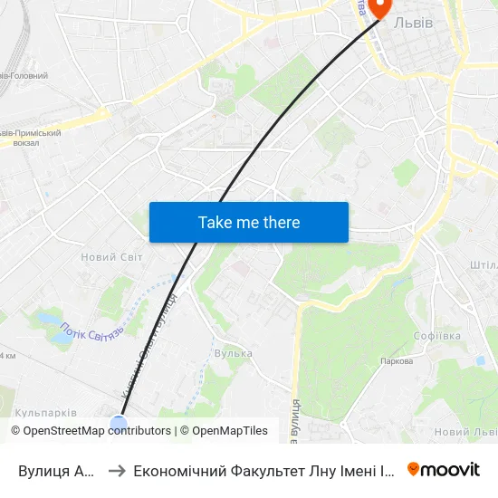 Вулиця Аркаса to Економічний Факультет Лну Імені Івана Франка map